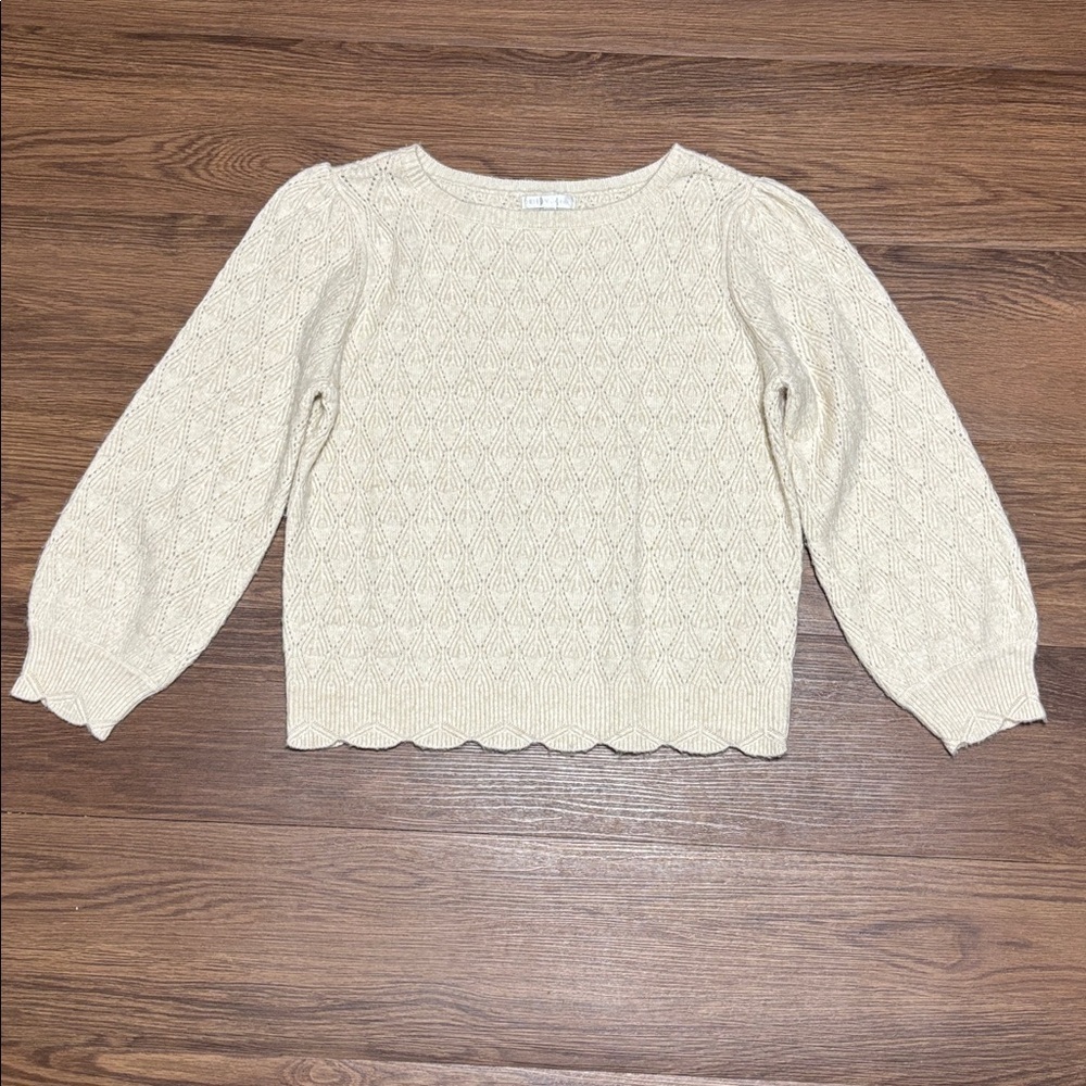 Design History Cream Textured Knit Sweater Scalloped Hem Size 1X